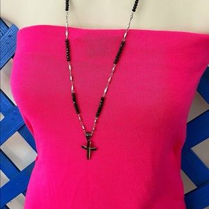 SALE☃️Black and Silver Long Cross Necklace. One of a Kind.  Statement Cross